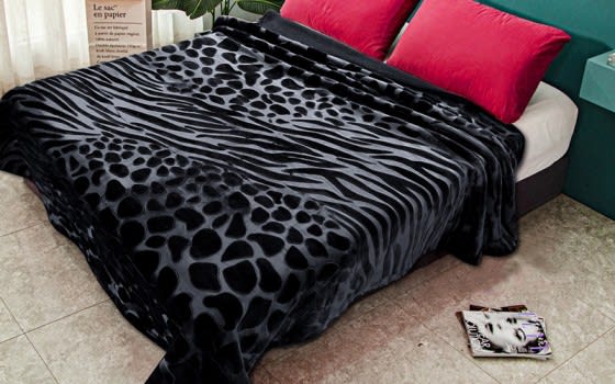 Feather Flannel Blanket 1 Ply - King Black