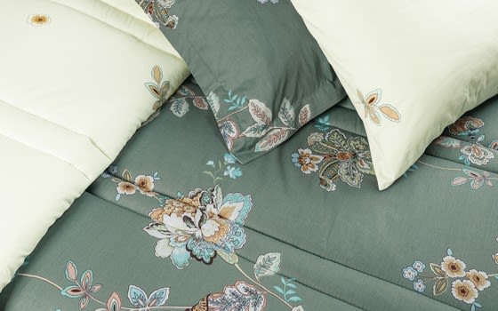 Maestro Cotton Comforter Set 6 PCS - King Green & Cream