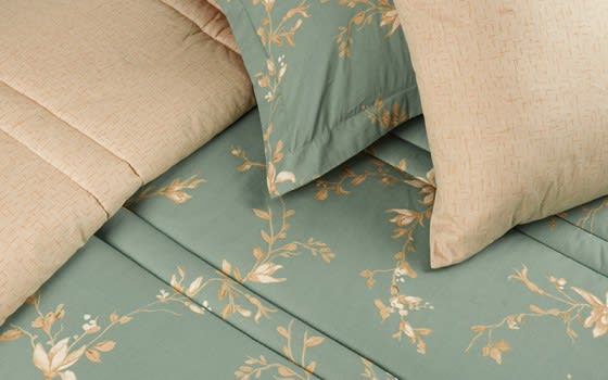 Maestro Cotton Comforter Set 6 PCS - King Green & Beige