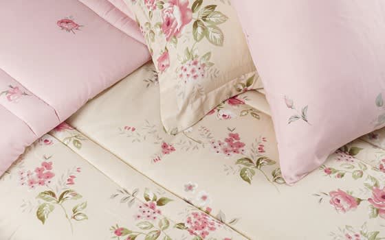 Maestro Cotton Comforter Set 4 Pcs - Single Cream & Pink