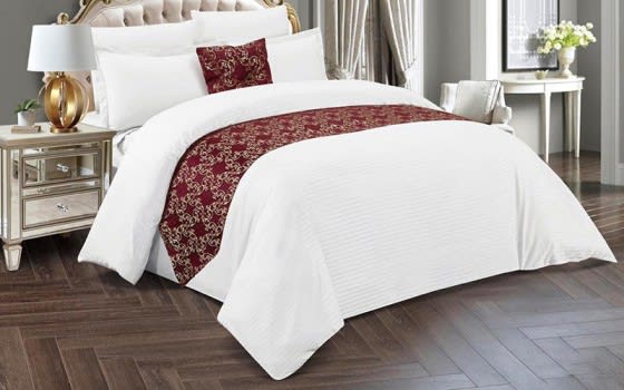Karven Stripe Hotel Quilt Cover With Filling 9 PCS - King White & Red