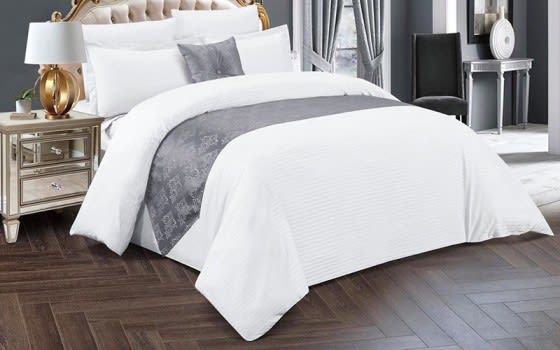 Karven Stripe Hotel Quilt Cover With Filling 9 PCS - King White & Silver 