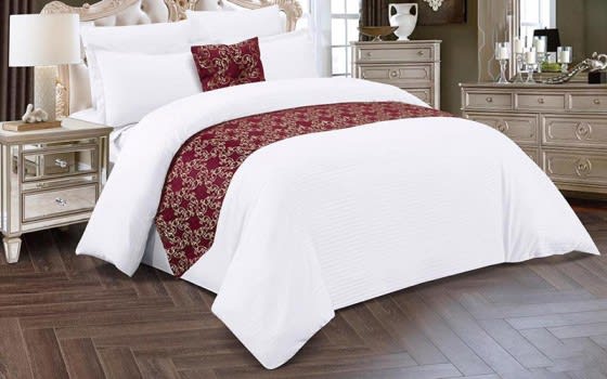 Karven Stripe Hotel Quilt Cover With Filling 9 PCS - King White & Burgundy