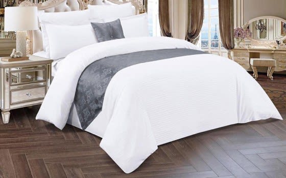 Karven Stripe Hotel Quilt Cover With Filling 9 PCS - King White & Grey