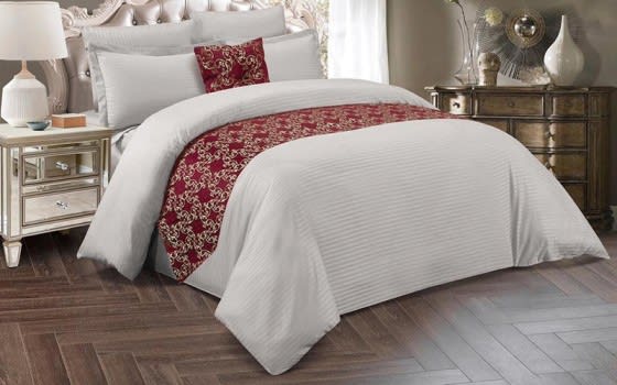 Karven Stripe Hotel Quilt Cover With Filling 9 PCS - King Grey & Red