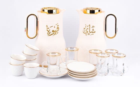 طقم ضيافة قهوة عربية و شاي 20 قطعة - أبيض