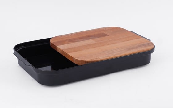 Sliding Wooden Cutting Board With Tray- Black