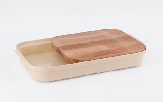Sliding Wooden Cutting Board With Tray- Cream