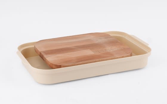 Sliding Wooden Cutting Board With Tray- Cream