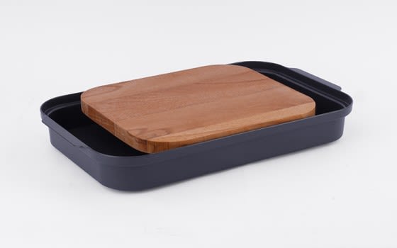 Sliding Wooden Cutting Board With Tray- Grey