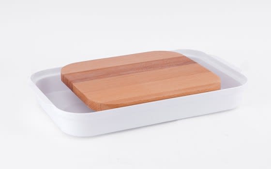 Sliding Wooden Cutting Board With Tray- White