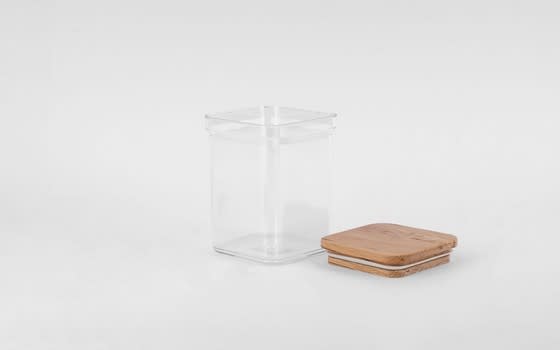 حافظة طعام مع غطاء خشبي 1 قطعة - شفاف