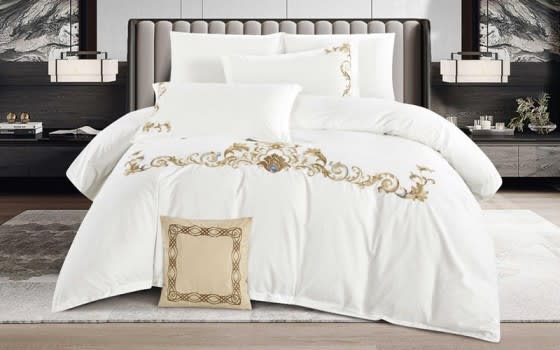 Crown Embroidered Cotton Quilt Cover Set Without Filling 7 PCS - King White