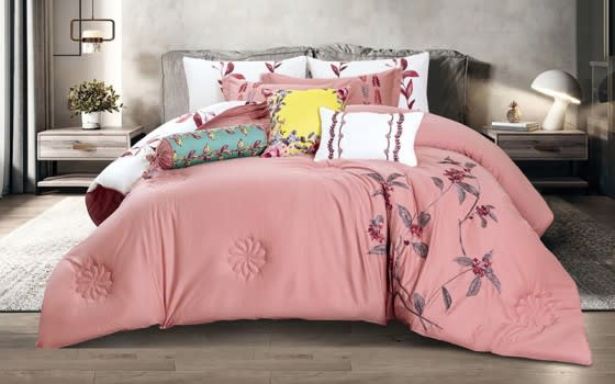 Kandes Cotton Embroidered Comforter Set 9 PCS - King Pink