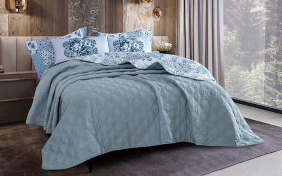Feather Land Cotton BedSpread Set 6 PCS- King Turquoise