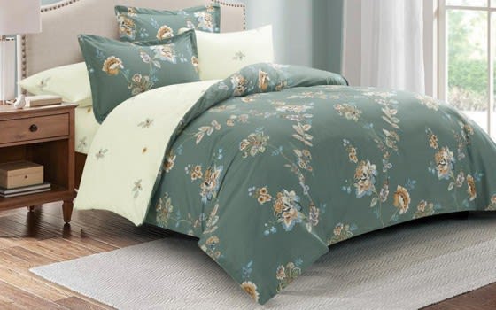Maestro Cotton Quilt Cover Set 6 PCS Without Filling - Queen Green & Cream