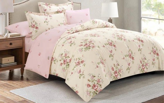 Maestro Cotton Quilt Cover Set 6 PCS Without Filling - Queen Cream & Pink