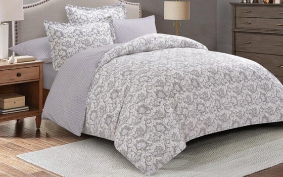 Maestro Cotton Quilt Cover Set 6 PCS Without Filling - Queen White & Grey