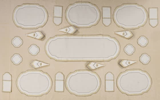 طقم مفرش طاولة تركي من أرمادا 25 قطعة - أبيض