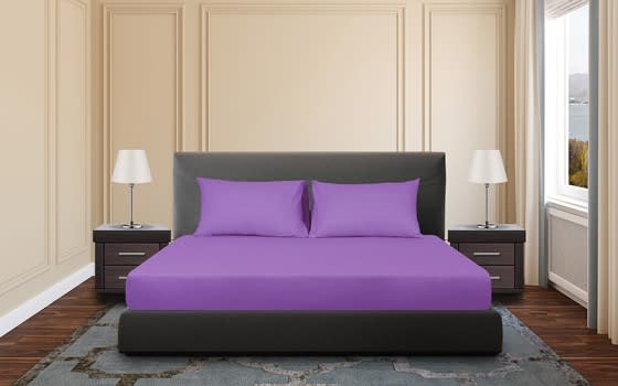 FieldCrest Cotton Plain Fitted sheet Set 3 PCS - Queen Purple