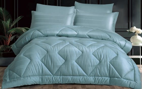Judy Stripe Cotton Comforter Set 4 Pcs - Single Turquoise