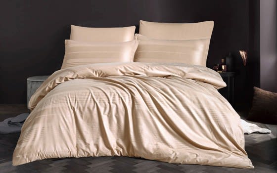 Judy Cotton Stripe Quilt Cover Set Without Filling  6 PCs - King Beige