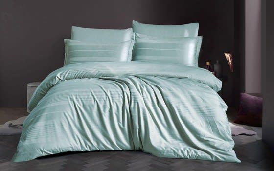 Judy Cotton Stripe Quilt Cover Set Without Filling  6 PCs - King Turquoise