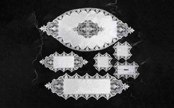Turkish Embroidered Table Mat Set 6 PCS - White & Silver