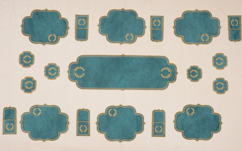 Turkish Armada leather Table Mat Set 19 PCS - Turquoise & Gold