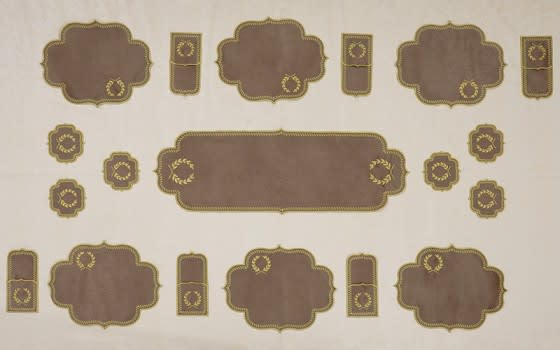 Turkish Armada leather Table Mat Set 19 PCS - D.Brown & Gold