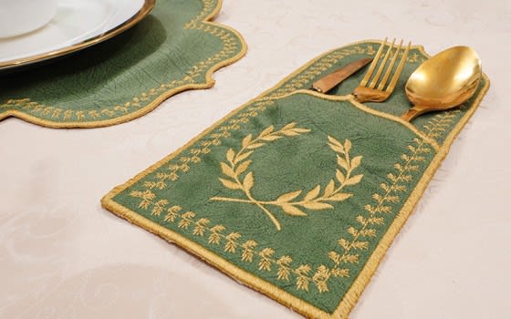 Turkish Armada leather Table Mat Set 19 PCS - Green & Gold