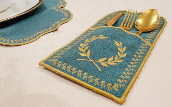 Turkish Armada leather Table Mat Set 19 PCS - Turquoise & Gold