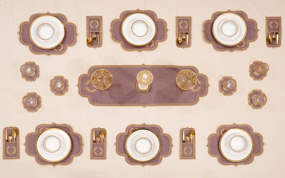 Turkish Armada leather Table Mat Set 19 PCS - Tea Rose & Gold