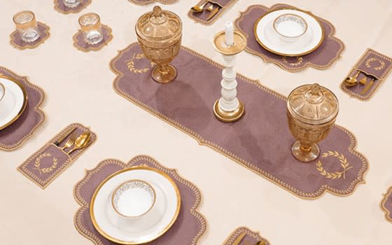 Turkish Armada leather Table Mat Set 19 PCS - Tea Rose & Gold