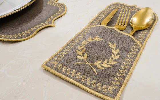 Turkish Armada leather Table Mat Set 19 PCS - Grey & Gold