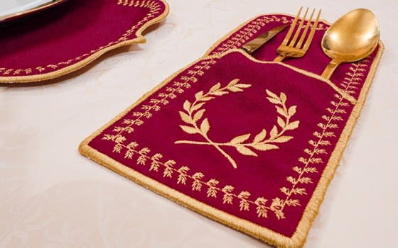 Turkish Armada leather Table Mat Set 19 PCS - Red & Gold