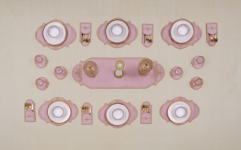 Turkish Armada leather Table Mat Set 19 PCS - Pink & Gold