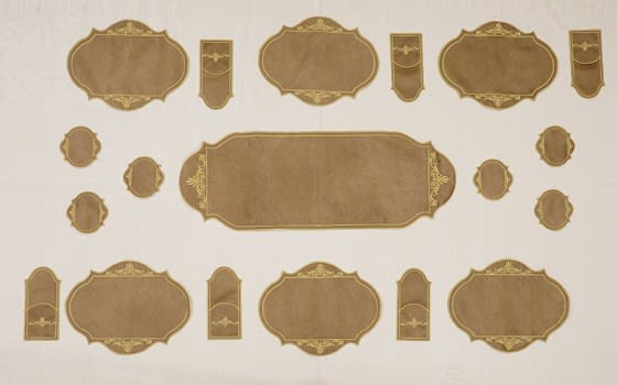 Turkish Armada leather Table Mat Set 19 PCS - Brown & Gold