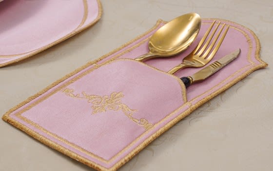 Turkish Armada leather Table Mat Set 19 PCS - Pink & Gold