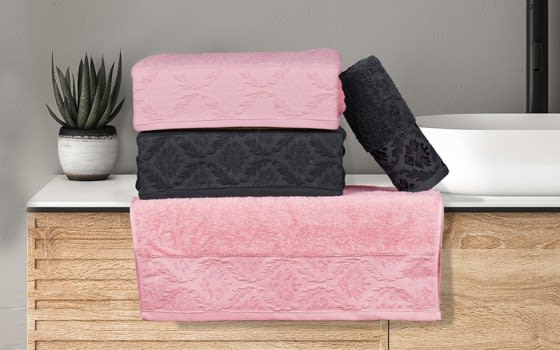Armada Turkish Cotton Towels 4 Pcs - D.Grey & Pink