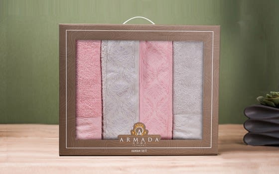 Armada Turkish Cotton Towels 4 Pcs - Grey & Pink