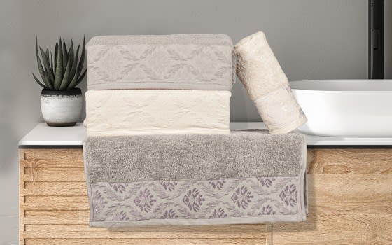 Armada Turkish Cotton Towels 4 Pcs - L.Grey & Cream