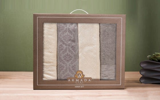 Armada Turkish Cotton Towels 4 Pcs - L.Grey & Cream