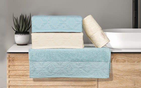 Armada Turkish Cotton Towels 4 Pcs - Blue & Cream