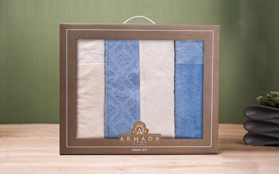 Armada Turkish Cotton Towels 4 Pcs - Blue & L.Beige
