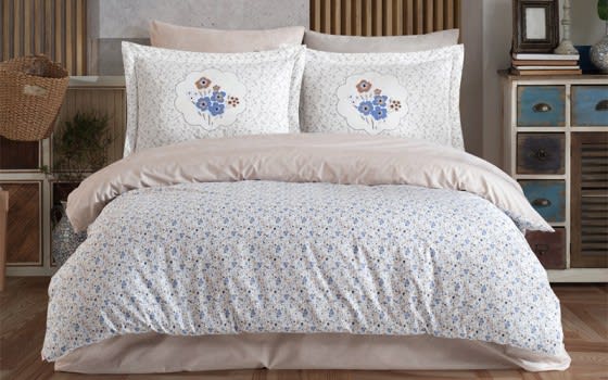 Hobby Cotton Comforter Set 4 PCS - Single White & Blue