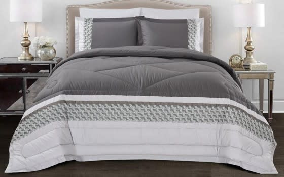 Cannon Embroidered Cotton Comforter Set 6 PCS - King D.Grey & L.Grey