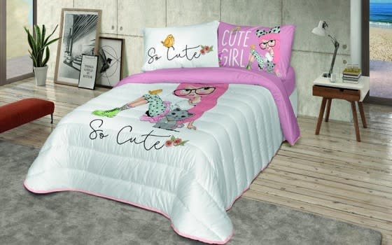 Awesom Kids Comforter Set 4 PCS - White & Pink