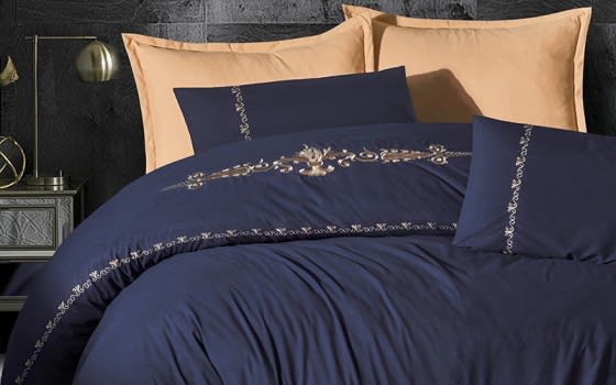 Palace Embroidered Comforter Set 6 PCS - King D.Blue & Gold