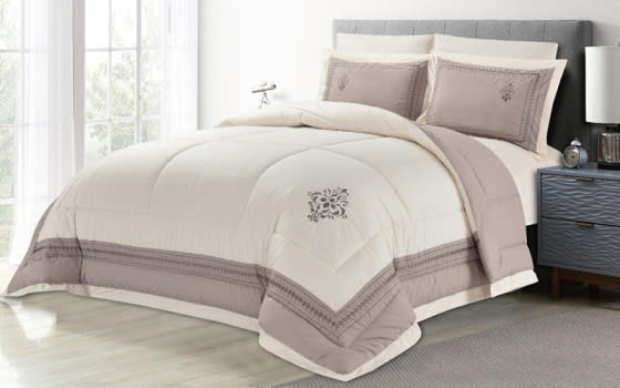 Cannon Embroidred Cotton Comforter Set 6 PCS - King Cream & Brown